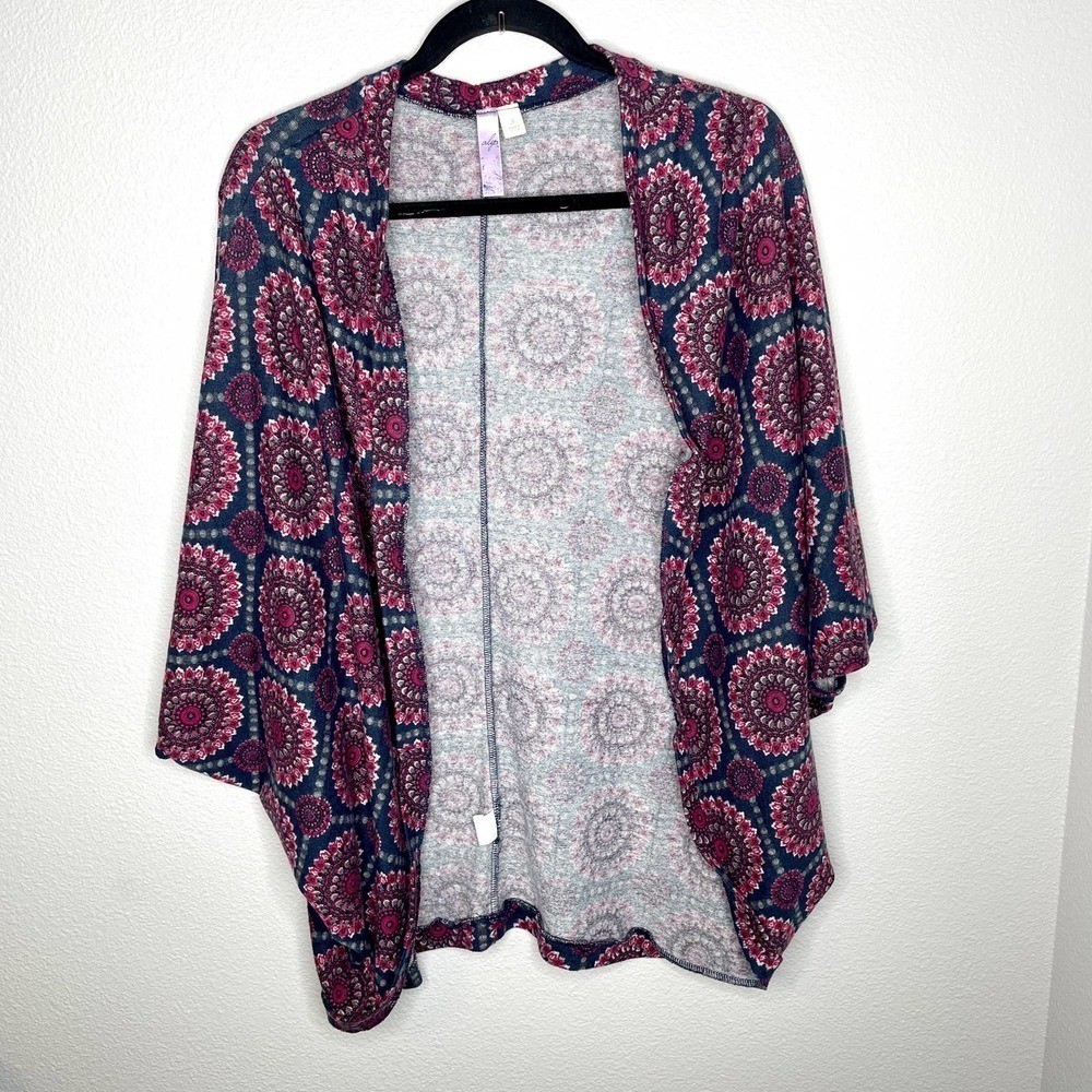 Alya Blue and Pink Flowy Cozy Comfy Cardigan Batwing Sweater Size Small